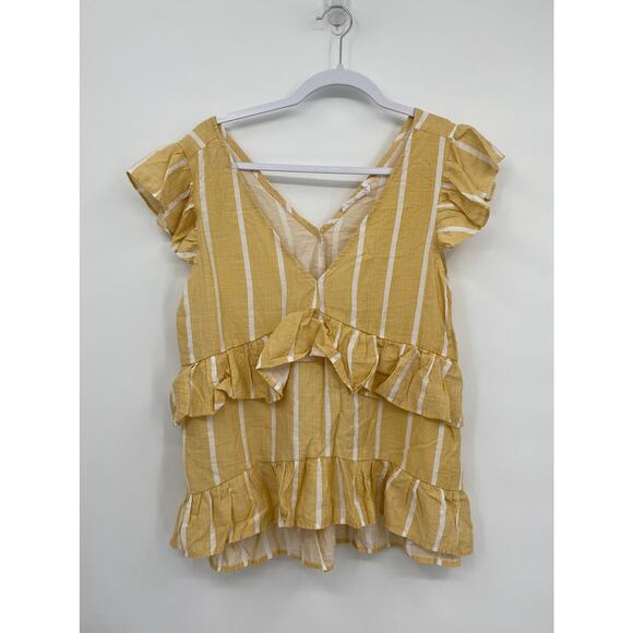 Girl and the Sun Stripe Ruffle V-Neck Yellow Peplum Top Size Small - Picture 1 of 8
